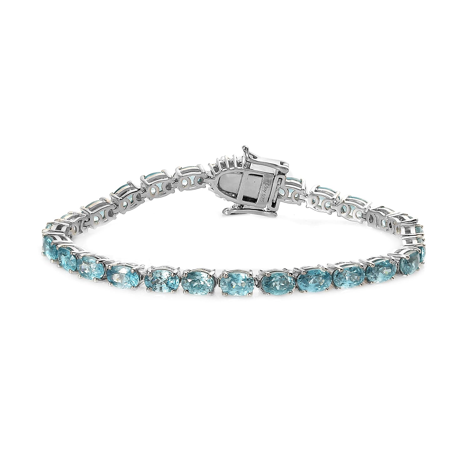 Premium Cambodian Blue Zircon and Moissanite Bracelet in Platinum Over Sterling Silver (6.50 In) 9.40 Grams 20.50 ctw