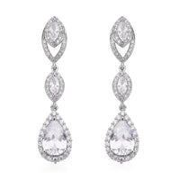 Simulated Diamond Dangle Earrings in Silvertone and Stainless Steel 5.10 ctw , Tarnish-Free, Waterproof, Sweat Proof Jewelry