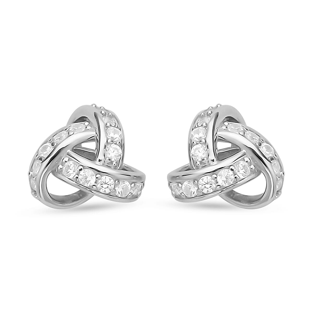 Simulated Diamond Knotted Earrings in Rhodium Over Sterling Silver