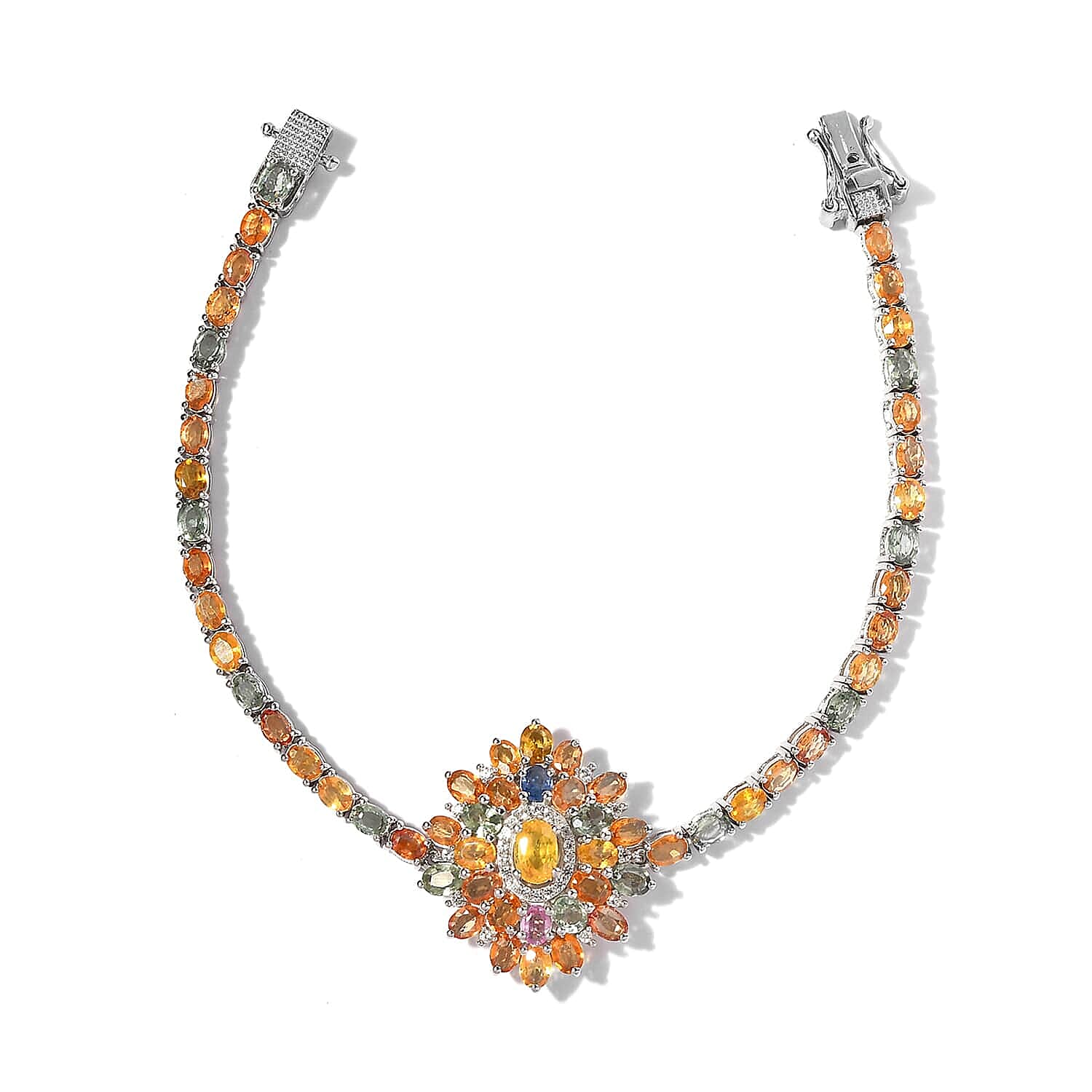 TLV Madagascar Yellow Sapphire, Multi Gemstone Bracelet in Platinum Over Sterling Silver (7.25 In) (11.35 g) 15.00 ctw