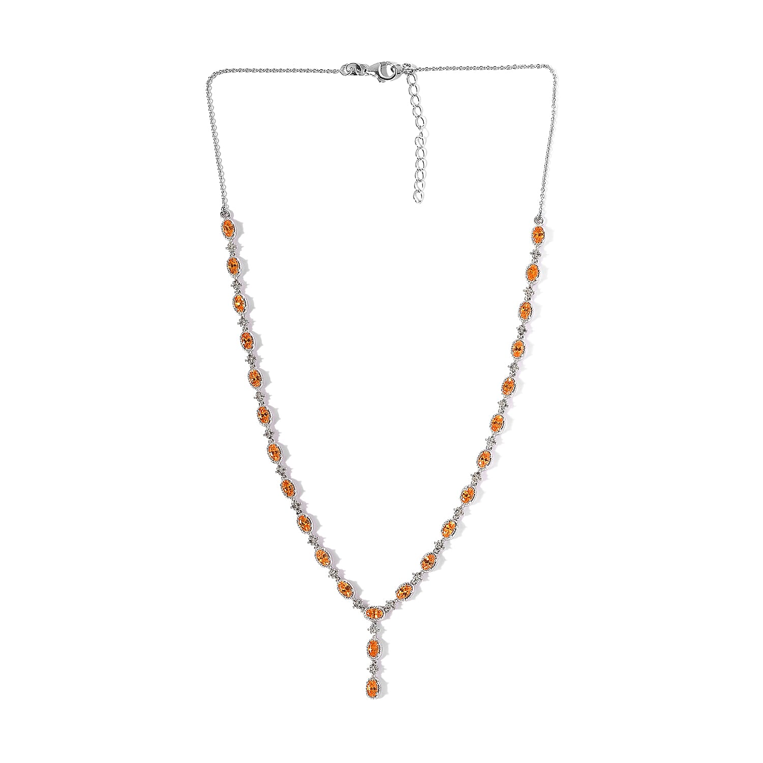 Viceroy Spessartine Garnet and Natural White Zircon Y-Shape Necklace 18-20 Inches in Platinum Over Sterling Silver 12.85 Grams 8.90 ctw