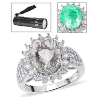 Mexican Hyalite Opal and Moissanite Ring in Platinum Over Sterling Silver With UV Torch 3.60 ctw
