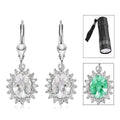 Mexican Hyalite Opal and Moissanite Sunburst Lever Back Earrings in Platinum Over Sterling Silver With UV Flash Light 3.15 ctw - Sticky add to cart bar