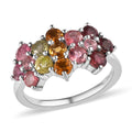 Multi-Tourmaline Floral Ring in Platinum Over Sterling Silver (Size 10.0) 1.65 ctw - Sticky add to cart bar