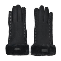 Beige Cashmere Warm Gloves with Faux Fur and Equipped Touch Screen Friendly (9.05"x3.54")