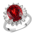 Lab Created Padparadscha Sapphire and White Zircon Floral Ring in Platinum Over Sterling Silver 8.40 ctw - Sticky add to cart bar