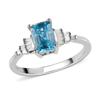 Cambodian Blue Zircon and Diamond Ring in Platinum Over Sterling Silver 1.75 ctw