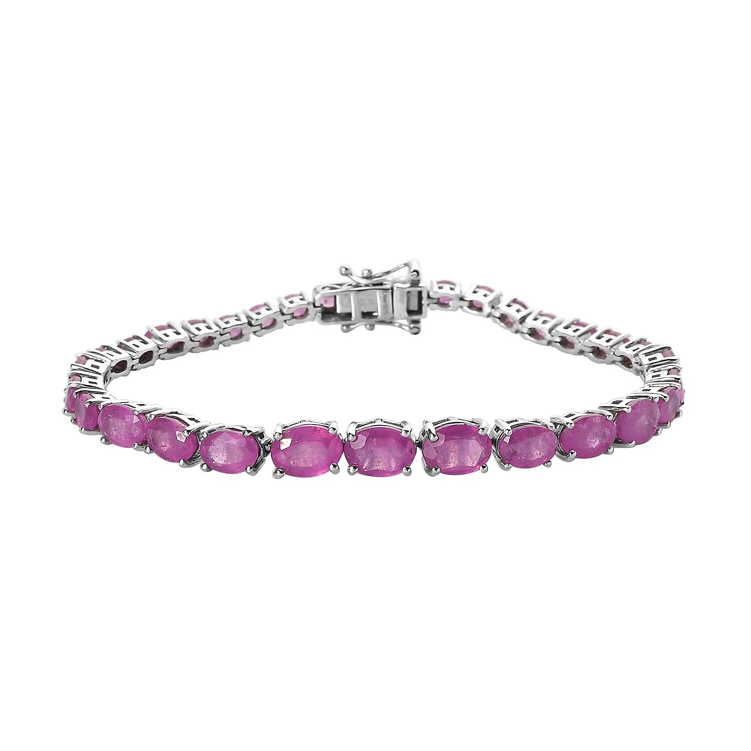 Ilakaka Hot Pink Sapphire (FF) Tennis Bracelet in Platinum Over Sterling Silver (7.25 In) 10.10 Grams 21.00 ctw