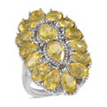 Tanzanian Natural Canary Opal and Natural White Zircon Elongated Ring in Platinum Over Sterling Silver 7.40 Grams 5.35 ctw - Sticky add to cart bar