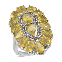 Tanzanian Natural Canary Opal and Natural White Zircon Elongated Ring in Platinum Over Sterling Silver 7.40 Grams 5.35 ctw