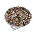 Multi-Tourmaline, Natural White Zircon Floral Ring in Platinum Over Sterling Silver (Size 10.0) (9.50 g) 7.90 ctw - Sticky add to cart bar