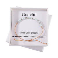 Green Shell Pearl 3-5mm Beaded Grateful Morse Code Bracelet in Sterling Silver and Cotton Cord (6.00 In)