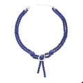Lapis Lazuli Two Row Beaded Lariat Necklace 18-20 Inches in Silvertone 254.50 ctw - Sticky add to cart bar