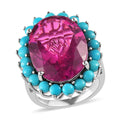 Radiant Orchid Quartz and American Natural Sleeping Beauty Turquoise Sunburst Ring in Platinum Over Sterling Silver (Size 10.0) 17.75 ctw (Delivered in 3-5 Business Days) - Sticky add to cart bar