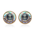 Tahitian Cultured Pearl and Abalone Shell Halo Stud Earrings in Vermeil Yellow Gold Over Sterling Silver - Sticky add to cart bar