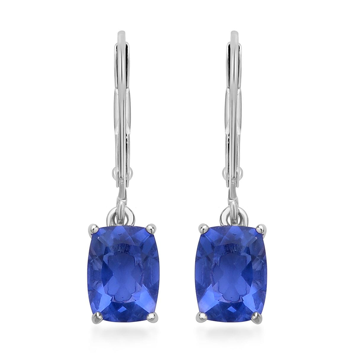 Color Change Fluorite Solitaire Lever Back Earring in Rhodium Over Sterling Silver 2.85 ctw