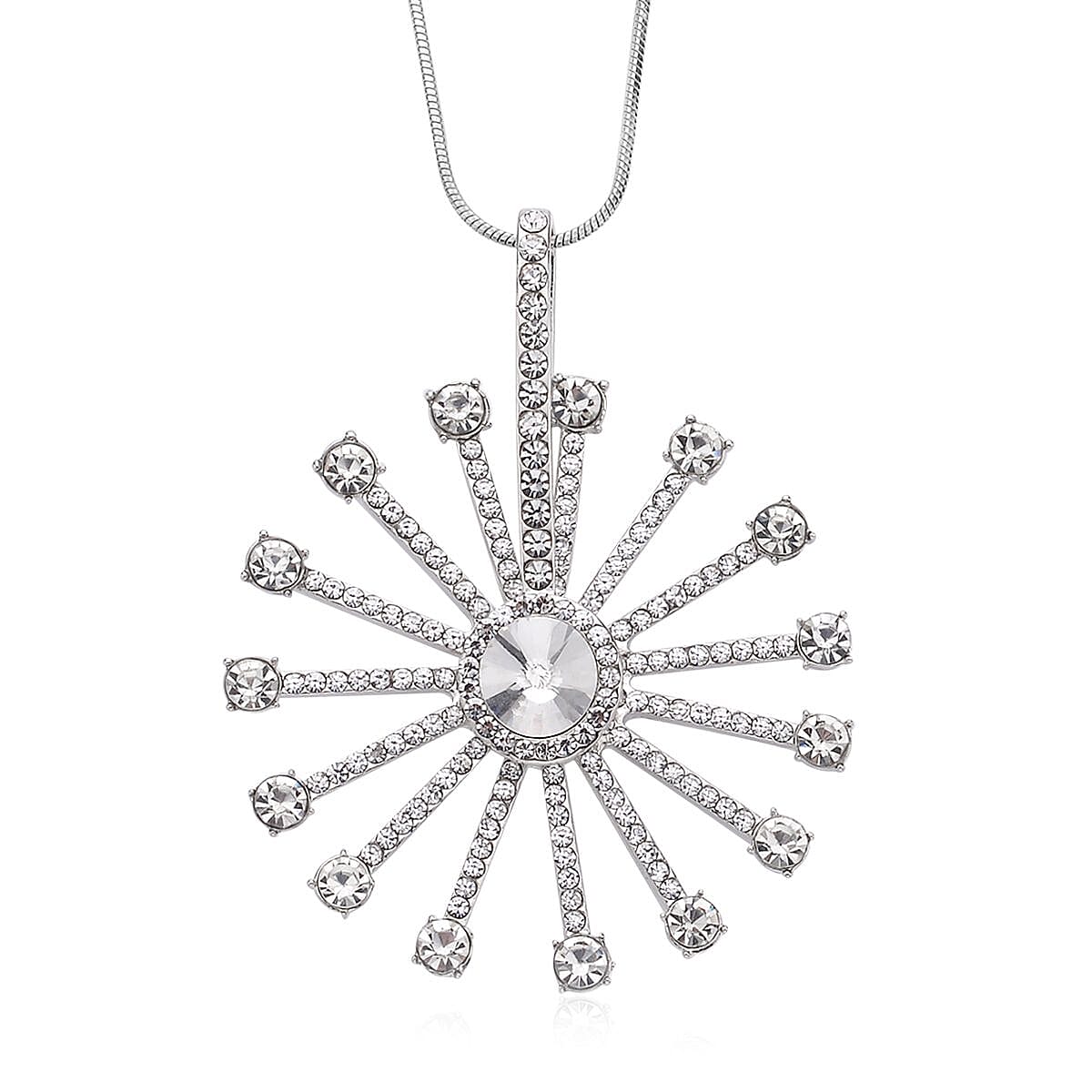 White Aurora Brealis Austrian Crystal Spinner Necklace (28-30 Inches) in Silvertone