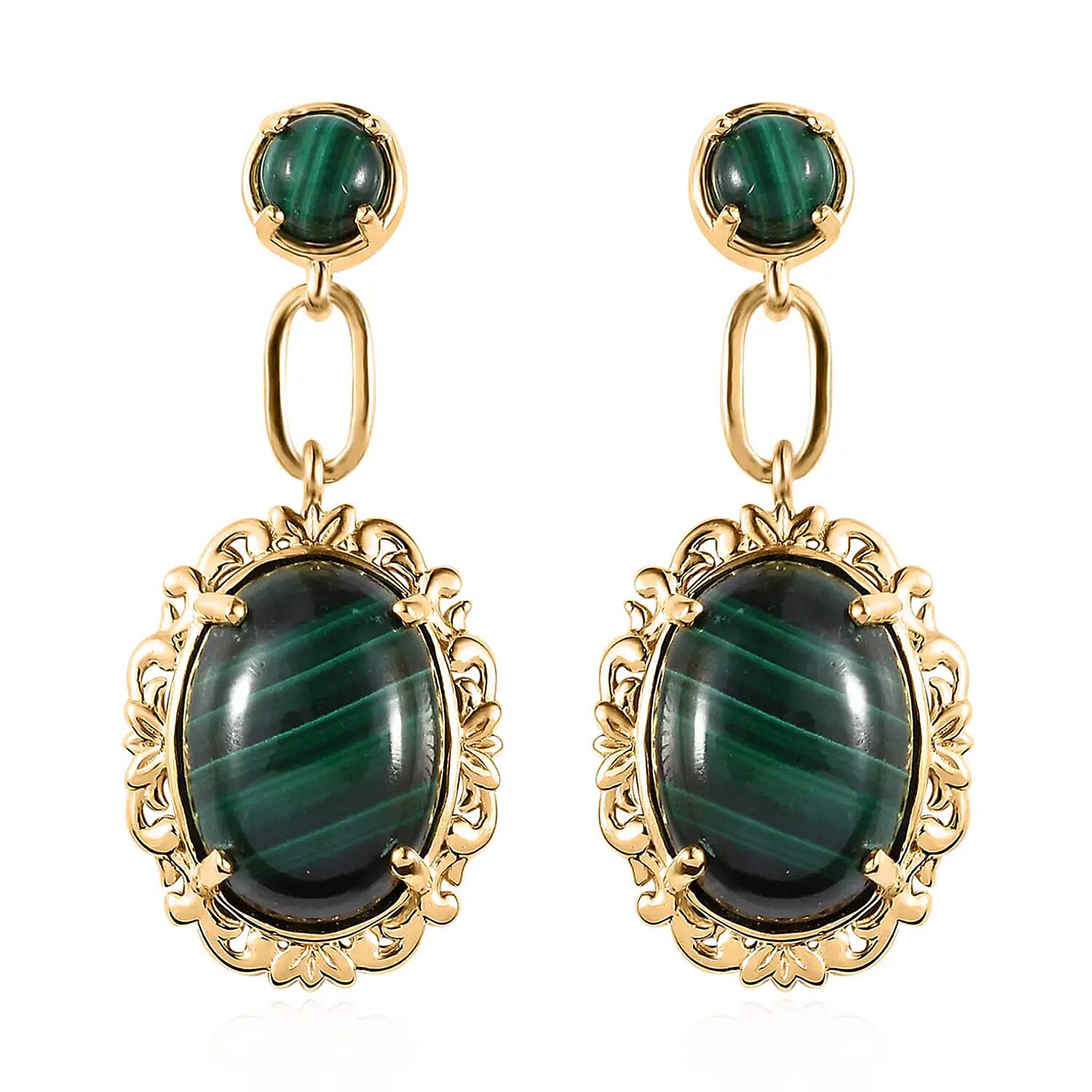 TLV KARIS African Malachite Earrings in 14K YG Over Sterling Silver and 18K YG Plated 23.15 ctw
