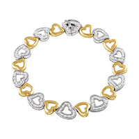 Closeout Diamond Bracelet in 14K Yellow Gold Plated Sterling Silver, Diamond Heart Bracelet (7.50 In) 1.00 ctw