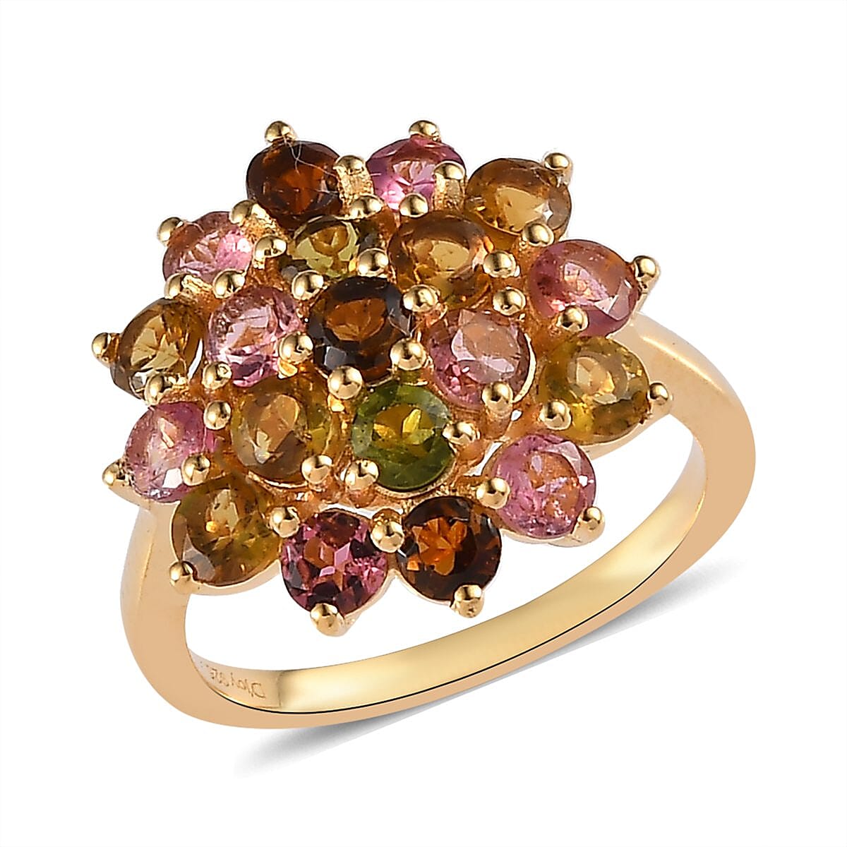 Multi-Tourmaline Floral Ring in Vermeil YG Over Sterling Silver (Size 10.0) 2.25 ctw