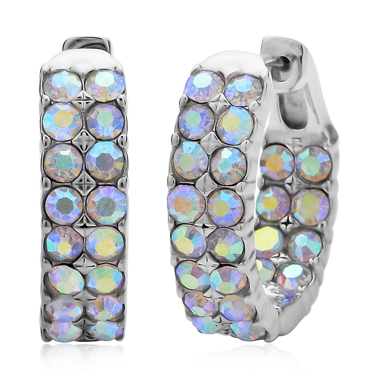 White Mystic Color Austrian Crystal Inside-out Hoop Earrings in Stainless Steel