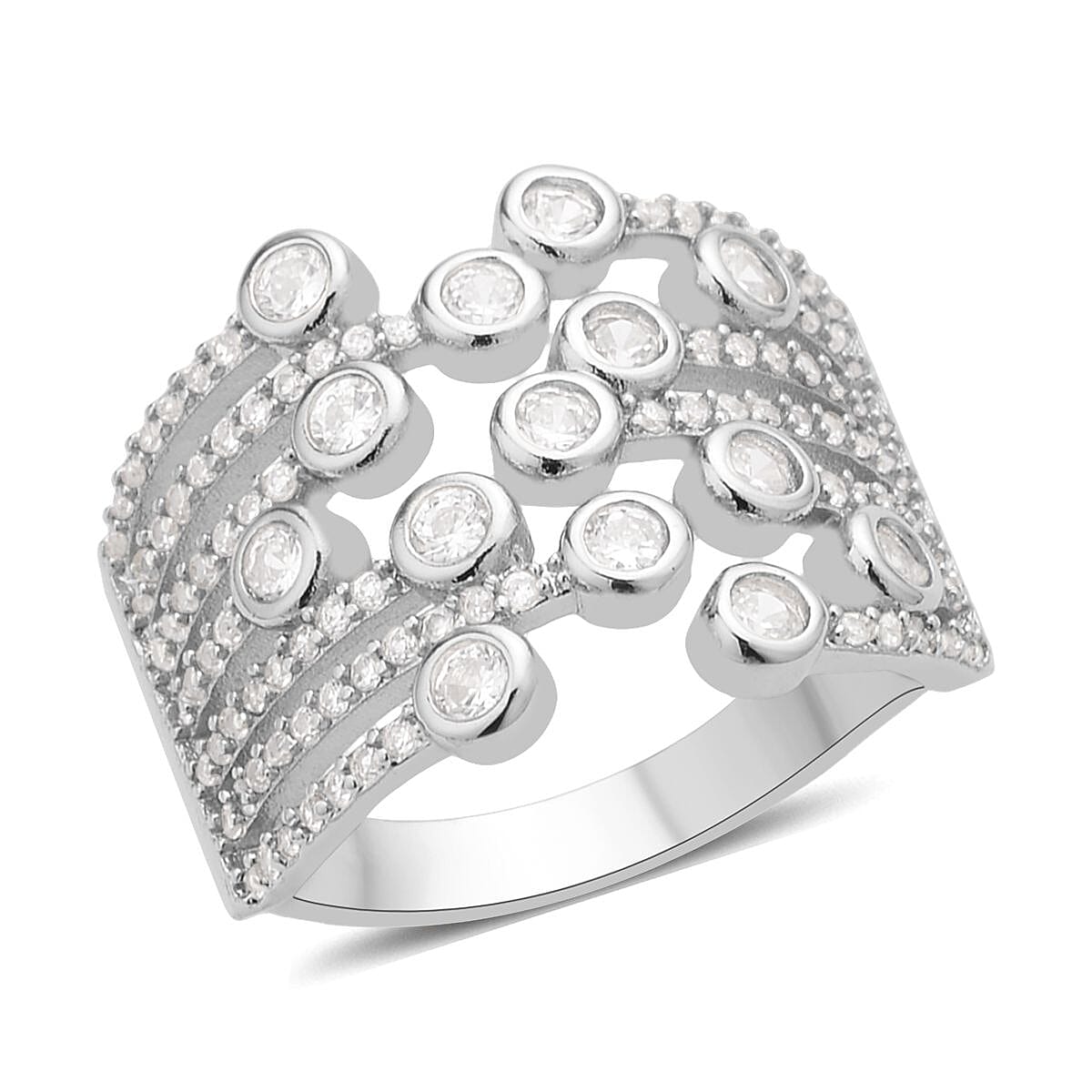 Simulated Diamond Multi-shank Bubble Ring in Silvertone (Size 7-9) 1.50 ctw