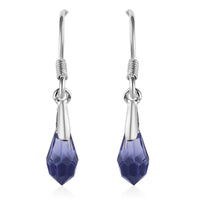 Sapphire Color Crystal Drop Earrings in Sterling Silver