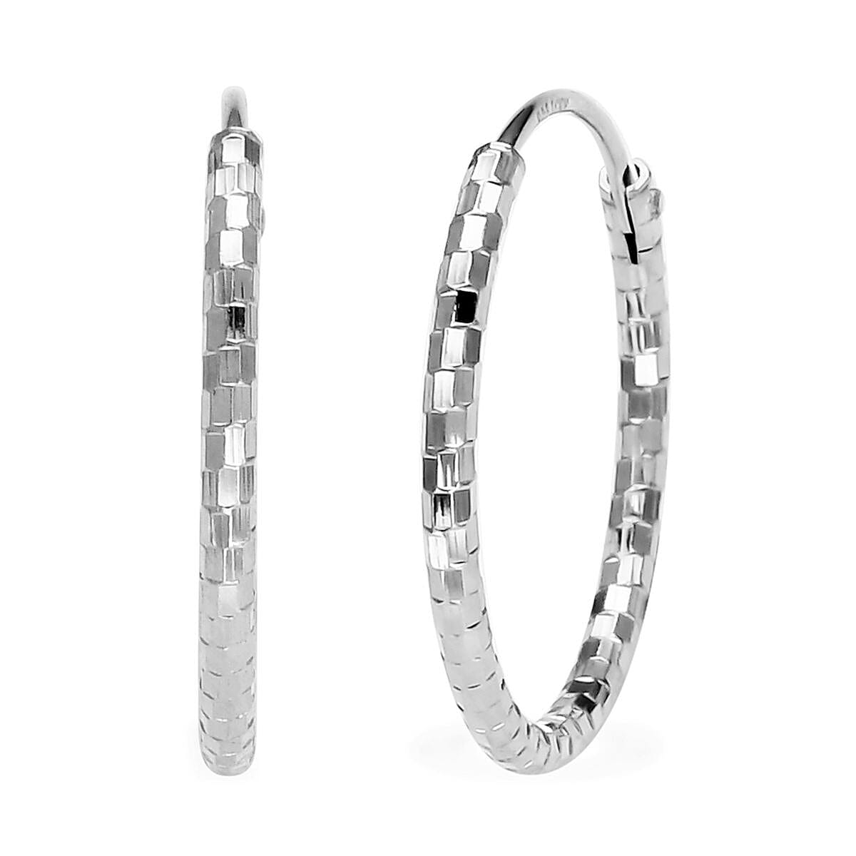 Rhodium Over Sterling Silver 20mm Square-Cut Textured Hoop Earrings (1 g)