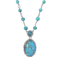 Karis Mojave Blue Turquoise Paper Clip Chain Station Necklace (18 Inches) in Platinum Bond 42.50 ctw