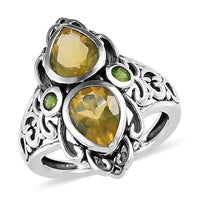 Artisan Crafted Tanzanian Natural Canary Opal and Natural Chrome Diopside Ring in Sterling Silver 1.65 ctw