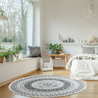 "Woven Printed Cotton Rugs With Lace (GSM 450) SIZE: 60(Dia) inches COLOR: Black "