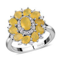 Tanzanian Natural Canary Opal and Natural White Zircon Ring in Platinum Over Sterling Silver 1.75 ctw