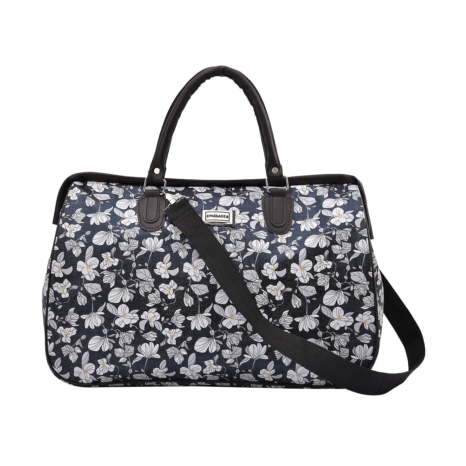 TLV Passage Coffee with Small Flower Print Travel Bag (18"x8.75"x13") with 43" Shoulder Strap