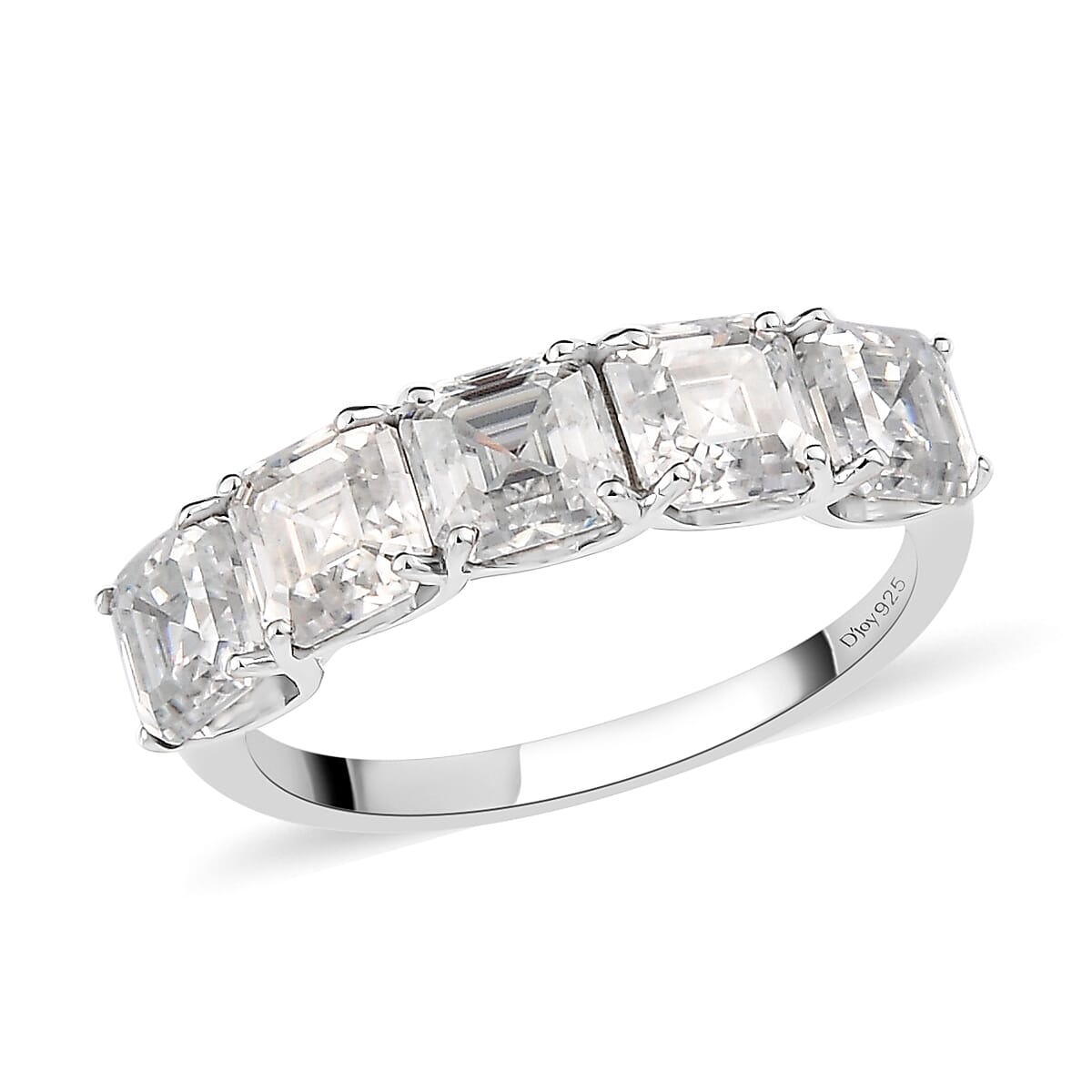 Asscher Cut Moissanite Ring in Platinum Over Sterling Silver (Size 10.0) 3.35 ctw (Delivery in 10-15 Business Days)