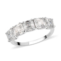 Asscher Cut Moissanite Ring in Platinum Over Sterling Silver (Size 10.0) 3.35 ctw (Delivery in 10-15 Business Days)