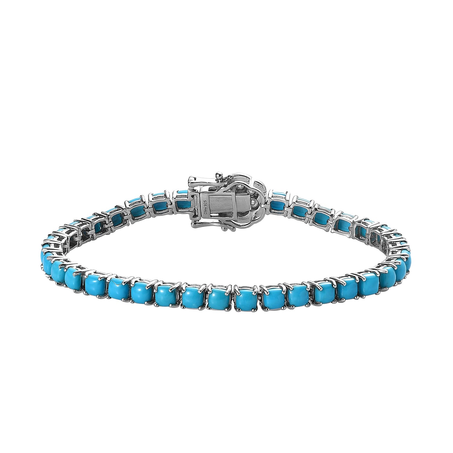 TLV American Natural Sleeping Beauty Turquoise, Moissanite Tennis Bracelet in Platinum Over Sterling Silver (8.00 In) (12 g) (Delivery in 5-7 Business Days) 13.40 ctw