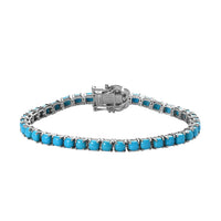 TLV American Natural Sleeping Beauty Turquoise, Moissanite Tennis Bracelet in Platinum Over Sterling Silver (8.00 In) (12 g) (Delivery in 5-7 Business Days) 13.40 ctw