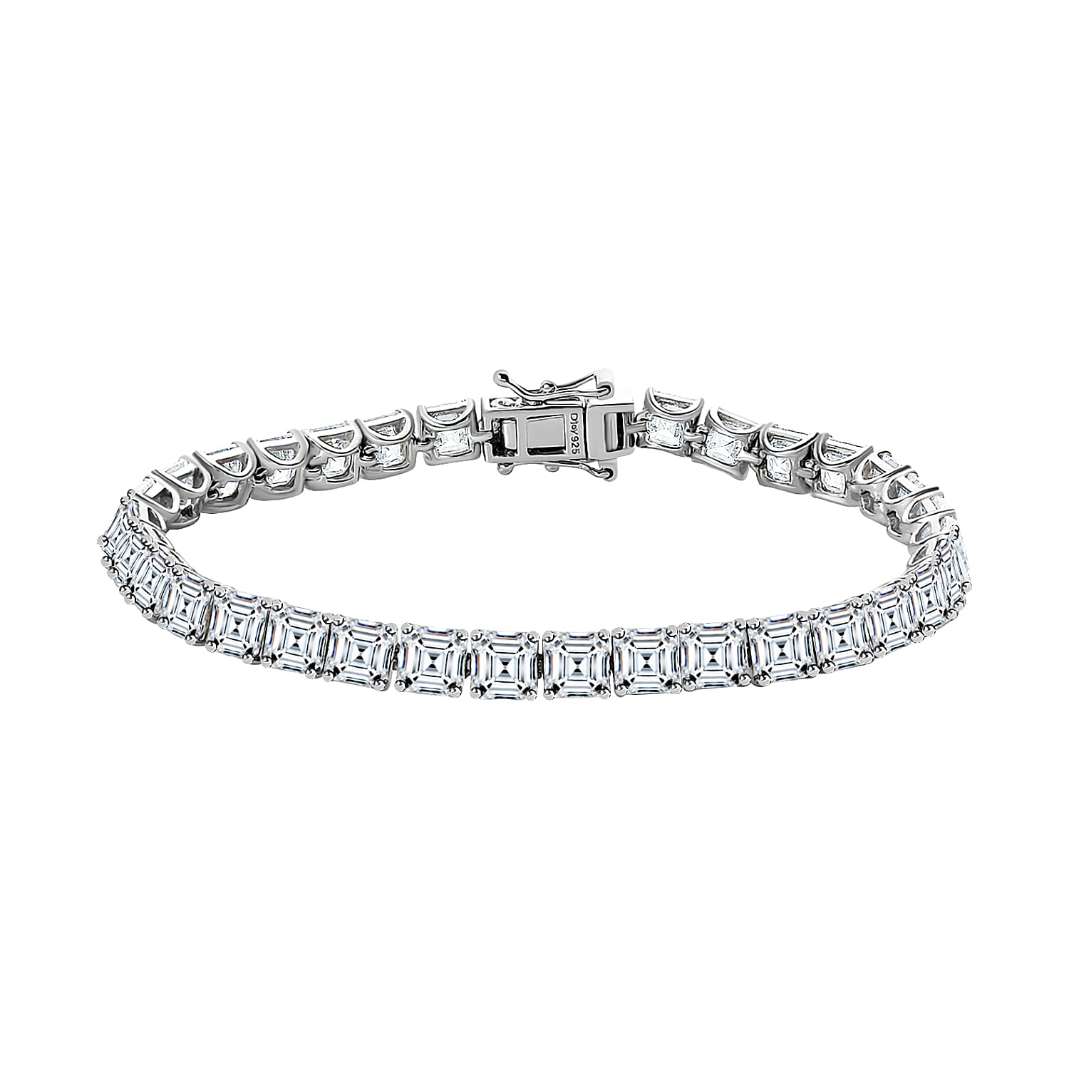 Asscher Cut Moissanite (Oct 5x5mm) Tennis Bracelet in Platinum Over Sterling Silver (6.50 In) (Delivery in 10-15 Business Days) 19.90 ctw
