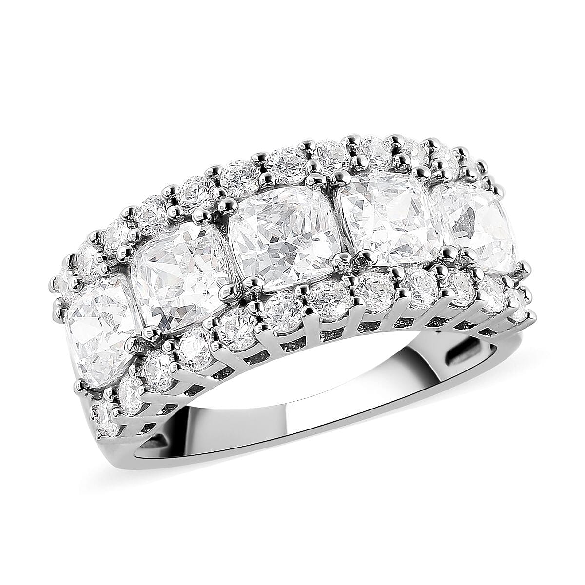 LUSTRO STELLA Made with Finest CZ Ring in Rhodium Over Sterling Silver 7.60 ctw