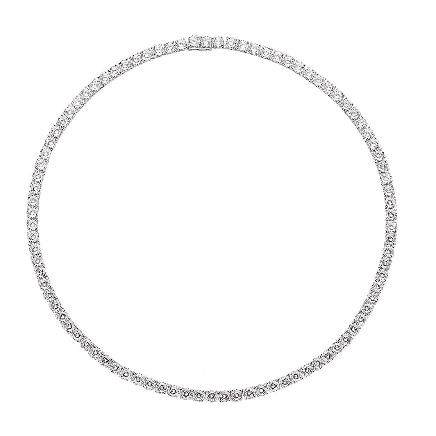 LUSTRO STELLA Made with Finest CZ Tennis Necklace 18 Inches in Rhodium Over Sterling Silver 24 Grams 80.90 ctw