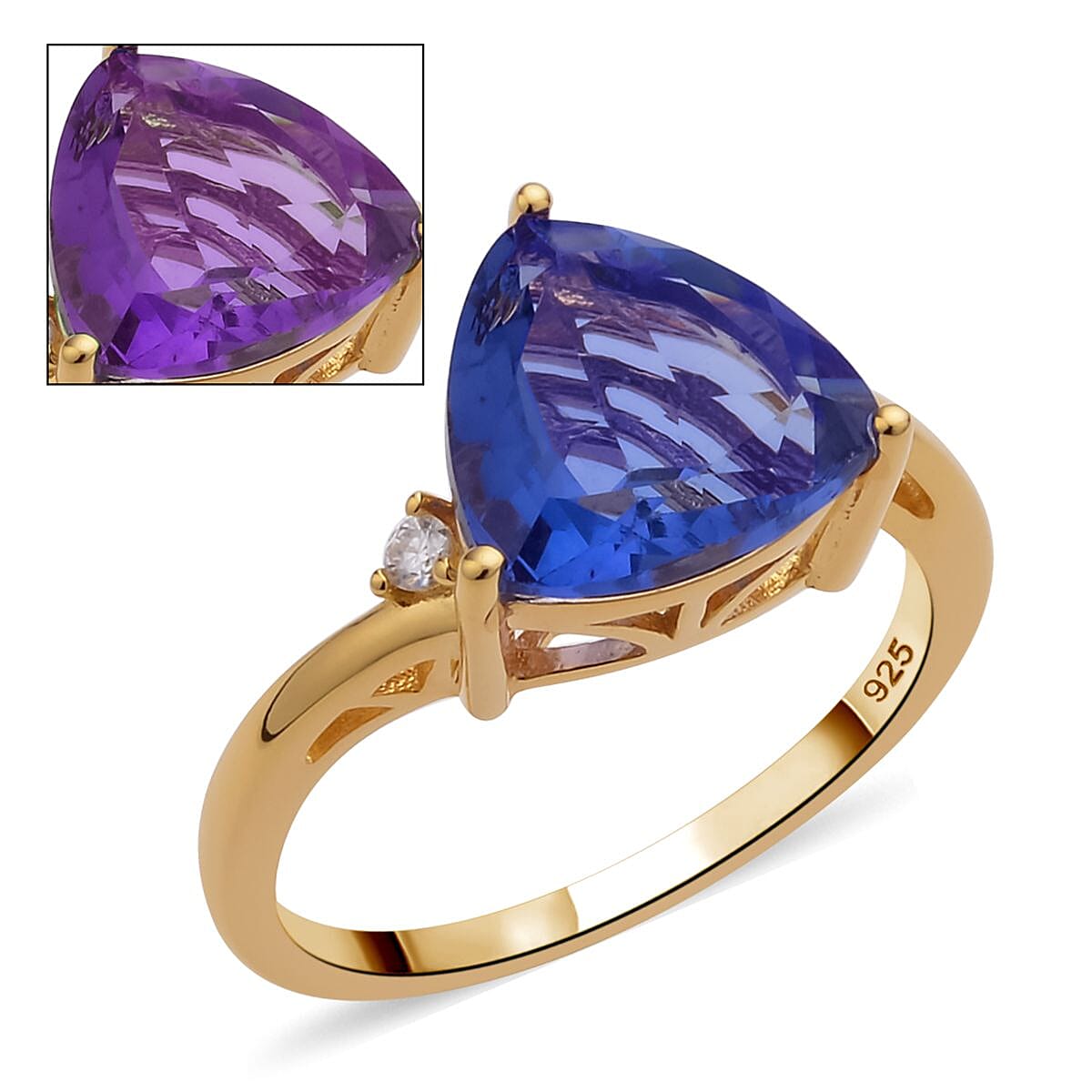 Color Change Fluorite and Moissanite Ring in Vermeil Yellow Gold Over Sterling Silver 5.15 ctw