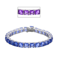 Asscher Cut Color Change Fluorite Tennis Bracelet in Rhodium Over Sterling Silver (6.50 In) 11.40 Grams 34.90 ctw