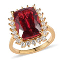 Lab Created Padparadscha Sapphire and Moissanite Sunburst Ring in Vermeil Yellow Gold Over Sterling Silver 11.60 ctw - Sticky add to cart bar