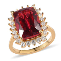 Lab Created Padparadscha Sapphire and Moissanite Sunburst Ring in Vermeil Yellow Gold Over Sterling Silver 11.60 ctw
