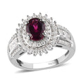 Orissa Rhodolite Garnet and Moissanite Double Halo Ring in Platinum Over Sterling Silver 2.50 ctw - Sticky add to cart bar