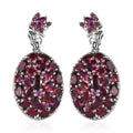 Orissa Rhodolite Garnet Oval Shape Cluster Earrings in Platinum Over Sterling Silver 11.35 ctw - Sticky add to cart bar
