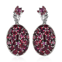 Orissa Rhodolite Garnet Oval Shape Cluster Earrings in Platinum Over Sterling Silver 11.35 ctw