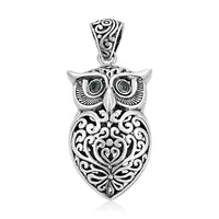 BALI LEGACY Madagascar Blue Sapphire Owl Pendant in Sterling Silver 8.55 Grams 0.10 ctw