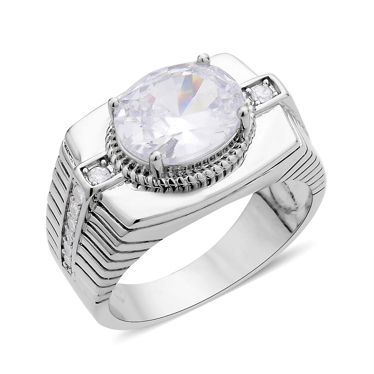 Simulated Diamond Men's Ring in Silvertone 8.25 ctw