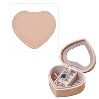 Pink Faux Leather Heart Shape Jewelry Box with Mirror (5 Ring Row, 2 Section) (3.94"x3.5"x2")